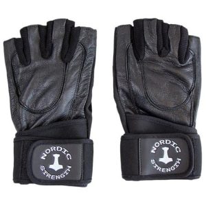 Träningshandskar med handledsstöd i svart läder från Nordic Strength