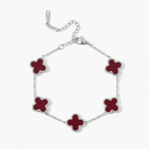 Sienna Silver Fyrklöver Armband Röd