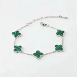 Celia Silver Fyrklöver Armband Grön